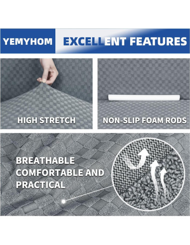 Funda de Sofá YEMYHOM Jacquard 3 Cojines Gris Claro