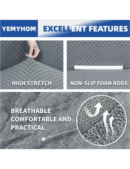 Funda de Sofá YEMYHOM Jacquard 3 Cojines Gris Claro Funda de Sofá YEMYHOM Jacquard 3 Cojines Gris Claro