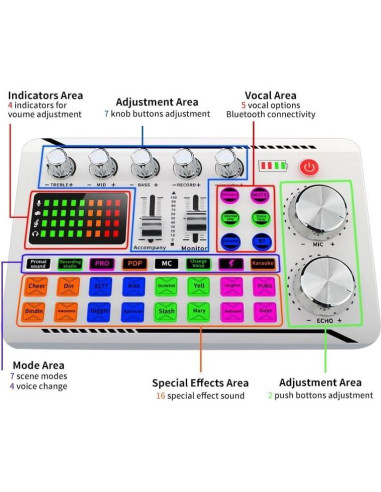 Tarjeta de Sonido F998 con Efectos y Mezclador Bluetooth