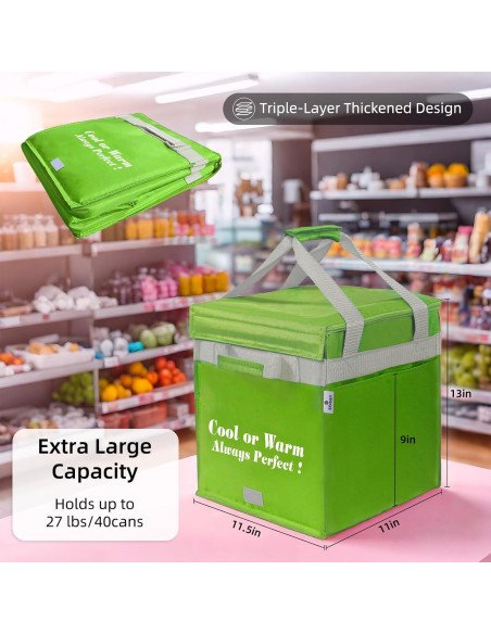 Bolsa de Compras Aislada SKvoen 27L Verde Neón Plegable Bolsa de Compras Aislada SKvoen 27L Verde Neón Plegable