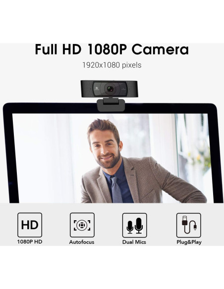 Cámara Web HD 1080P Vitade 928A con Micrófono y Cubierta Cámara Web HD 1080P Vitade 928A con Micrófono y Cubierta