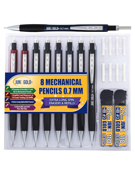 Paquete de 8 lápices mecánicos June Gold 0.7 mm con recargas Paquete de 8 lápices mecánicos June Gold 0.7 mm con recargas