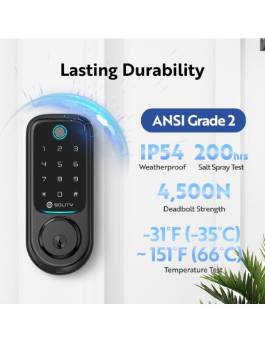 Cerradura Digital Biométrica Solity GT10BK, Wi-Fi, Negro Mate