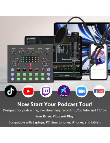 Kit de Podcast Profesional V8S-B con Mezclador y Micrófono