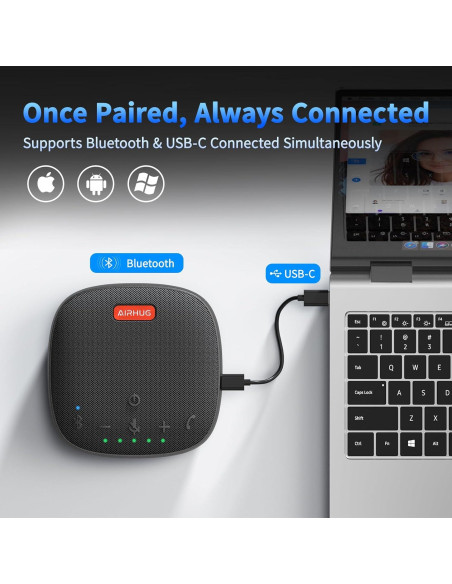 Altavoz y Micrófono AIRHUG 01 Bluetooth 360 USB-C para Conferencias Altavoz y Micrófono AIRHUG 01 Bluetooth 360 USB-C para Conferencias