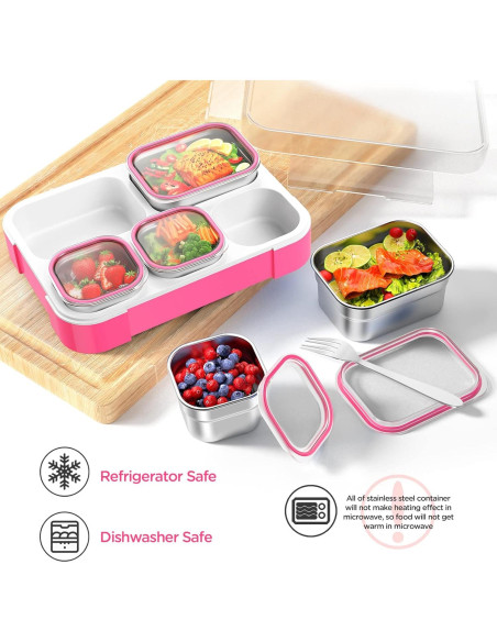 Caja de Almuerzo de Acero Inoxidable DaCool Rosa 5 Compartimentos Caja de Almuerzo de Acero Inoxidable DaCool Rosa 5 Compartimentos