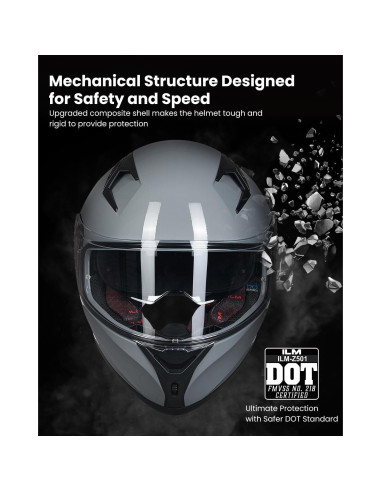 Casco de motocicleta ILM Z501 Gris Grande con viseras