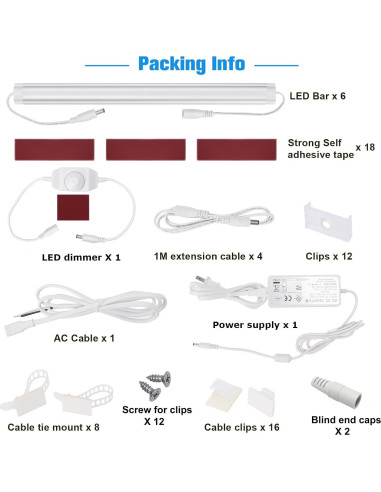Kit de Iluminación LED Bajo Gabinete Litever 6 Barras 31W 3000K