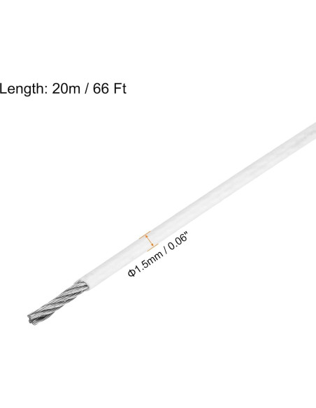Cable de Acero Inoxidable 304 20m MECCANIXITY Recubierto Vinilo 1.5mm Cable de Acero Inoxidable 304 20m MECCANIXITY Recubierto Vinilo 1.5mm