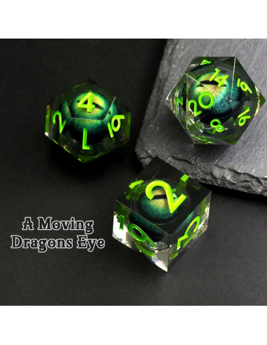 Set de 7 Dados Poliedros Dragon Eye FONVGOGO Verde