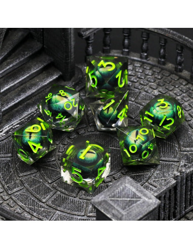 Set de 7 Dados Poliedros Dragon Eye FONVGOGO Verde