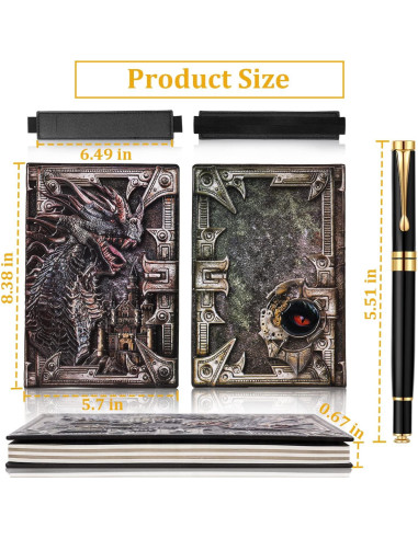Cuaderno A5 de Cuero FEIDIAO Dragón Vintage con Bolígrafo