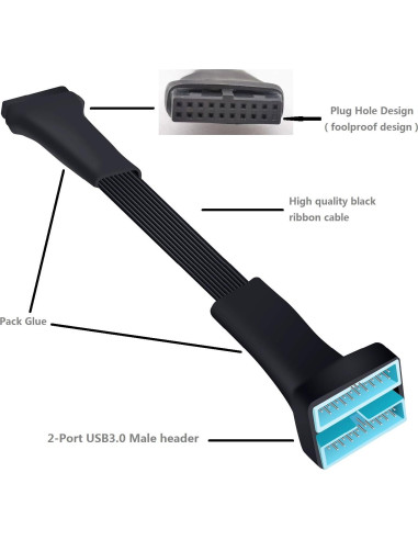 Cable de Extensión USB 3.0 Hemb. 19/20 Pines HOXIBSL 14.8 cm