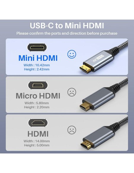 Cable USB C a Mini HDMI LDLrui 1.0M 4K 60Hz Unidireccional Cable USB C a Mini HDMI LDLrui 1.0M 4K 60Hz Unidireccional