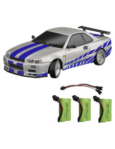 Auto RC Drift Nissan Skyline GTR R34 1/18 Plata 2.4GHz