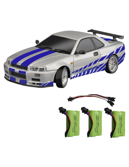 Auto RC Drift Nissan Skyline GTR R34 1/18 Plata 2.4GHz Auto RC Drift Nissan Skyline GTR R34 1/18 Plata 2.4GHz