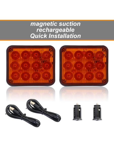 Luces Estroboscópicas Recargables ADAURIS Ámbar 12W Impermeables Luces Estroboscópicas Recargables ADAURIS Ámbar 12W Impermeables
