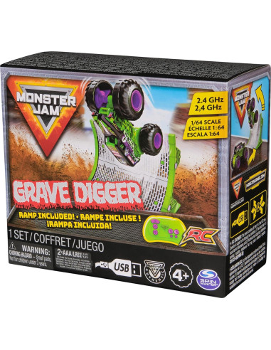 Camión Monster Jam Grave Digger RC 1:64 con Rampa