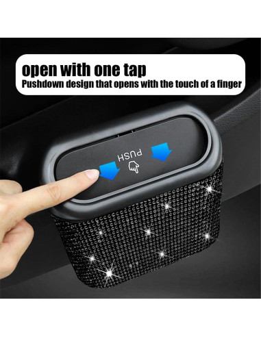 Basurero de Coche AICEL Negro con Tapa y Cristales de Rhinestone