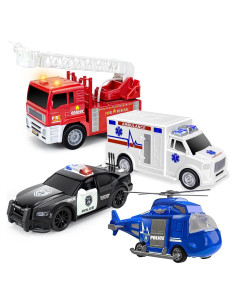 Paquete de 4 Juguetes de Vehículos de Emergencia Tcvents