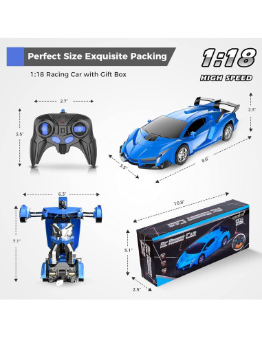 Coche RC Desuccus Transformador 1:18 360 Deriva Azul