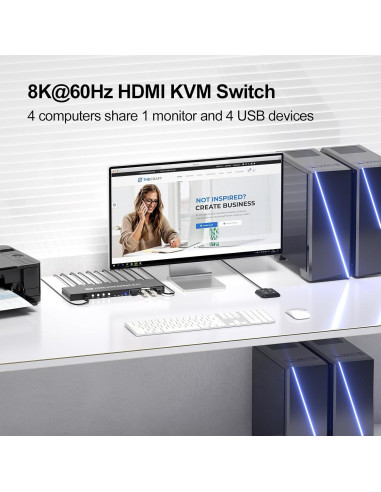 Interruptor KVM HDMI 4 Puertos 8K 60Hz Bcrokory USB 3.0