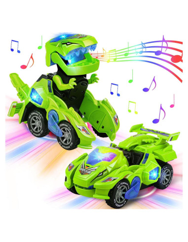 Coche Dinosaurio LED AMENON 2 en 1 Transformador 20 cm