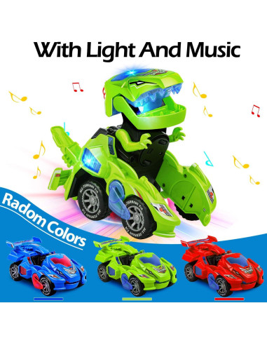 Coche Dinosaurio LED AMENON 2 en 1 Transformador 20 cm