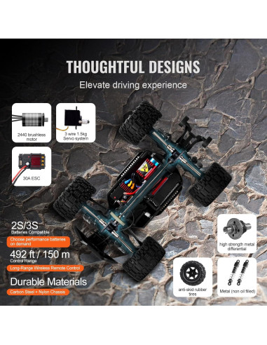 Coche RC VEVOR 1/14 Todo Terreno 4WD 42 km/h para Niños
