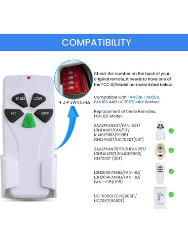 Control Remoto para Ventilador de Techo Nexete BY06 con Regulador de Luz