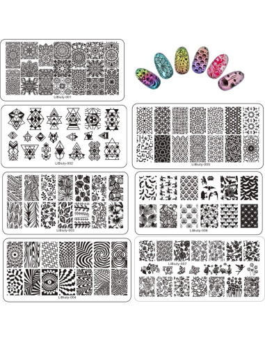 Conjunto de Estampado de Uñas 15 Placas + Estampador + Raspador