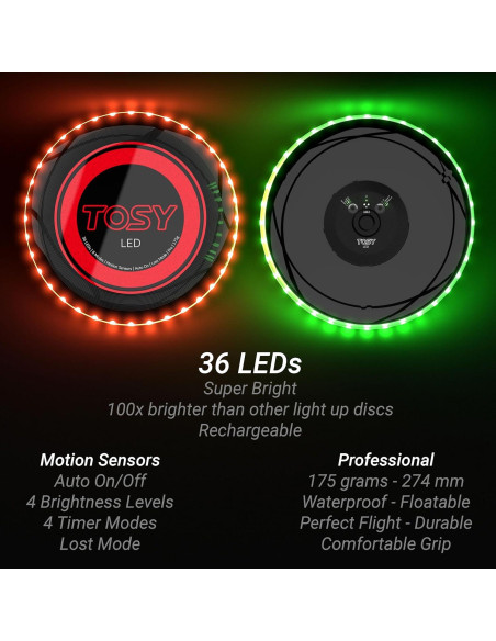 Disco Volador TOSY 36 LEDs RGB Recargable Impermeable 175g Disco Volador TOSY 36 LEDs RGB Recargable Impermeable 175g
