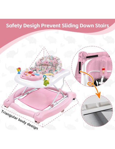 Andador Plegable 5-en-1 para Bebés Rosa - Centro de Actividades