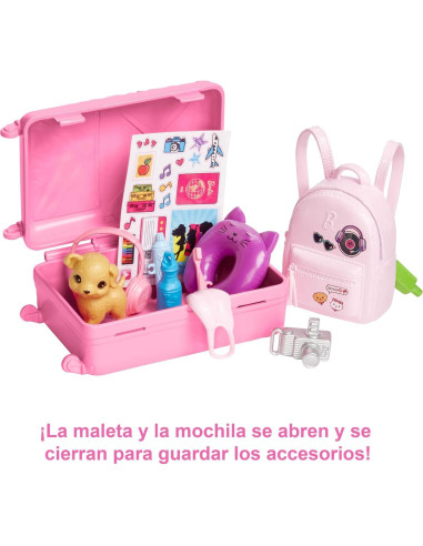 Muñeca Barbie Malibu con Accesorios de Viaje y Cachorro