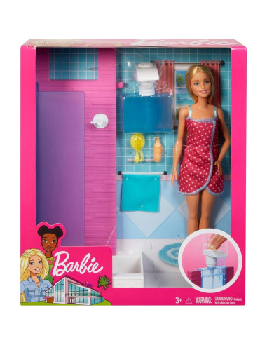 Muñeca Barbie con Juego de Muebles y Ducha Funcional