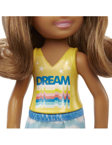 Muñeca Chelsea Barbie 15 cm Morena con Falda Nubes y Zapatos