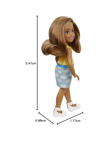 Muñeca Chelsea Barbie 15 cm Morena con Falda Nubes y Zapatos