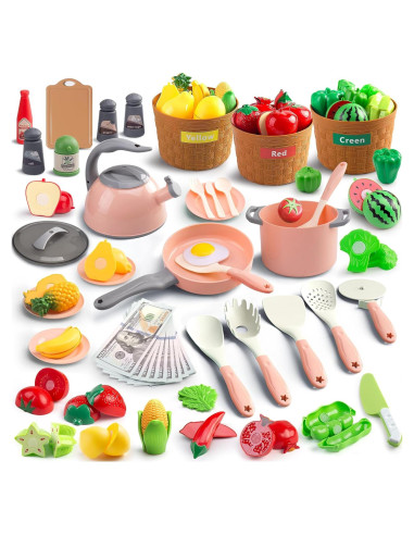 Juego de Cocina 90 Piezas JOKERKING Rosa para Niños