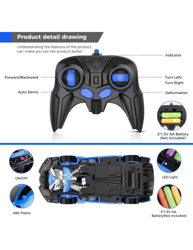 Coche RC Transformador Desuccus 1:18 Azul Control Remoto