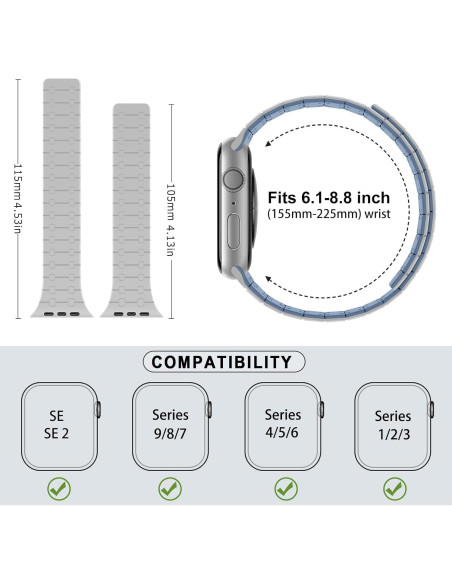 Banda Magnética Amizee para Apple Watch 38-42mm Gris Azul Banda Magnética Amizee para Apple Watch 38-42mm Gris Azul
