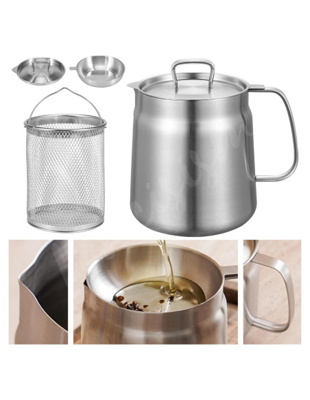 Olla Filtro de Aceite 2L Acero Inoxidable Lancisism 3 en 1 Olla Filtro de Aceite 2L Acero Inoxidable Lancisism 3 en 1