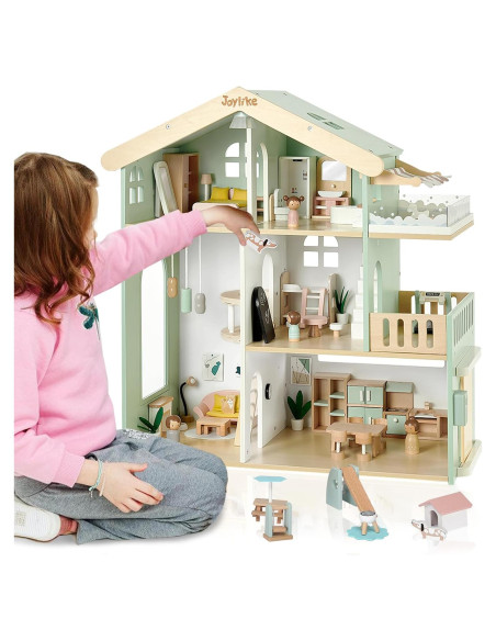 Casa de Muñecas de Madera Joylike con 53 Accesorios 52x18.5x70.5cm Casa de Muñecas de Madera Joylike con 53 Accesorios 52x18.5x70.5cm