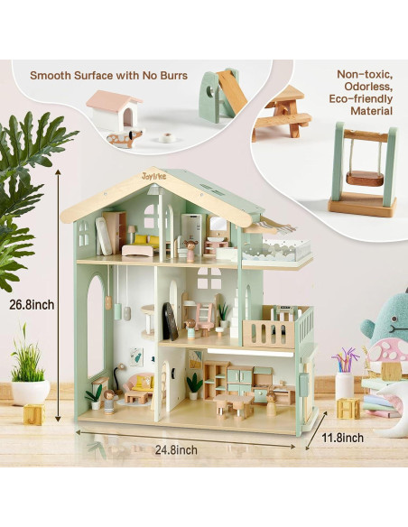 Casa de Muñecas de Madera Joylike con 53 Accesorios 52x18.5x70.5cm Casa de Muñecas de Madera Joylike con 53 Accesorios 52x18.5x70.5cm