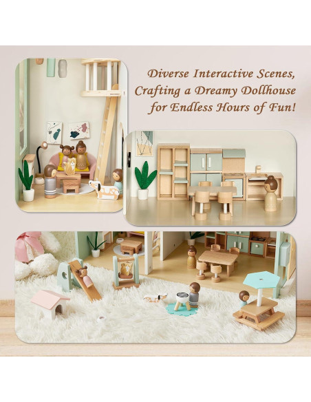Casa de Muñecas de Madera Joylike con 53 Accesorios 52x18.5x70.5cm Casa de Muñecas de Madera Joylike con 53 Accesorios 52x18.5x70.5cm