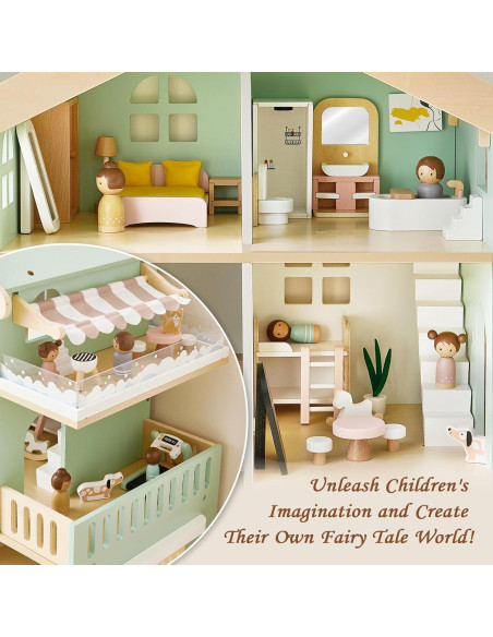 Casa de Muñecas de Madera Joylike con 53 Accesorios 52x18.5x70.5cm Casa de Muñecas de Madera Joylike con 53 Accesorios 52x18.5x70.5cm