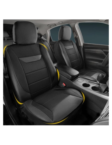 Funda de Asiento de Coche Kingphenix 2 Pack Cuero Negro