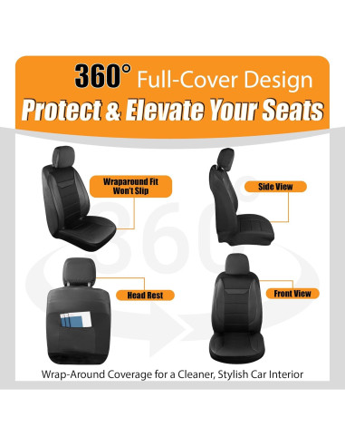 Funda de Asiento de Coche Kingphenix 2 Pack Cuero Negro