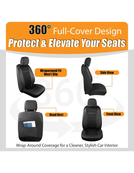Funda de Asiento de Coche Kingphenix 2 Pack Cuero Negro Funda de Asiento de Coche Kingphenix 2 Pack Cuero Negro