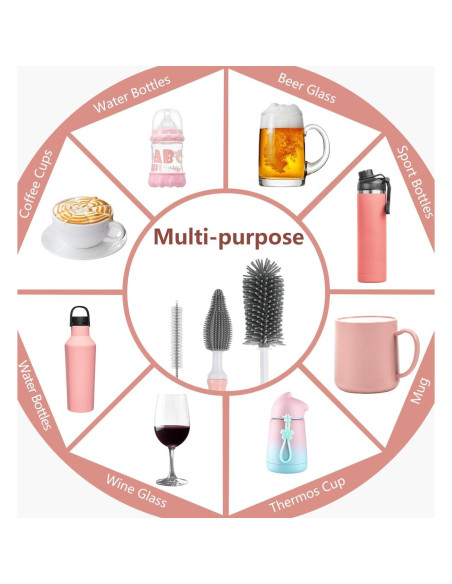 Cepillo de Limpieza 3-en-1 Zooawa para Botellas Bebé Rosa Cepillo de Limpieza 3-en-1 Zooawa para Botellas Bebé Rosa
