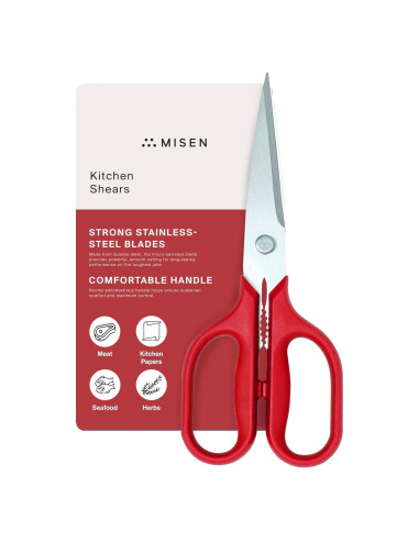 Tijeras de Cocina Misen - Alta Resistencia, Mango Ambidiestro, Rojo